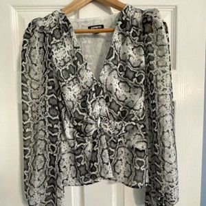 Express Snakeskin Print Long-Sleeved Blouse, Size Small